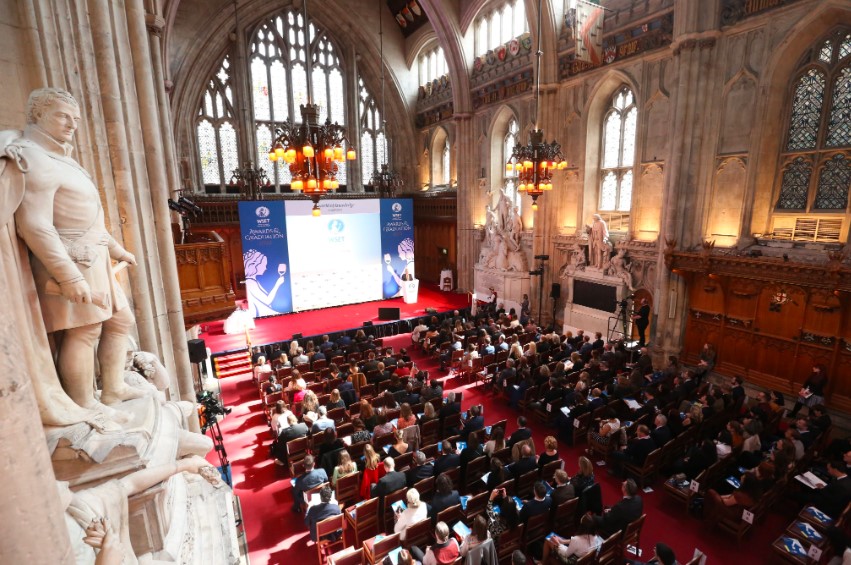 Guild Hall in London UK. Large ceremony filled with people seated at the WSET Diploma ceremony.